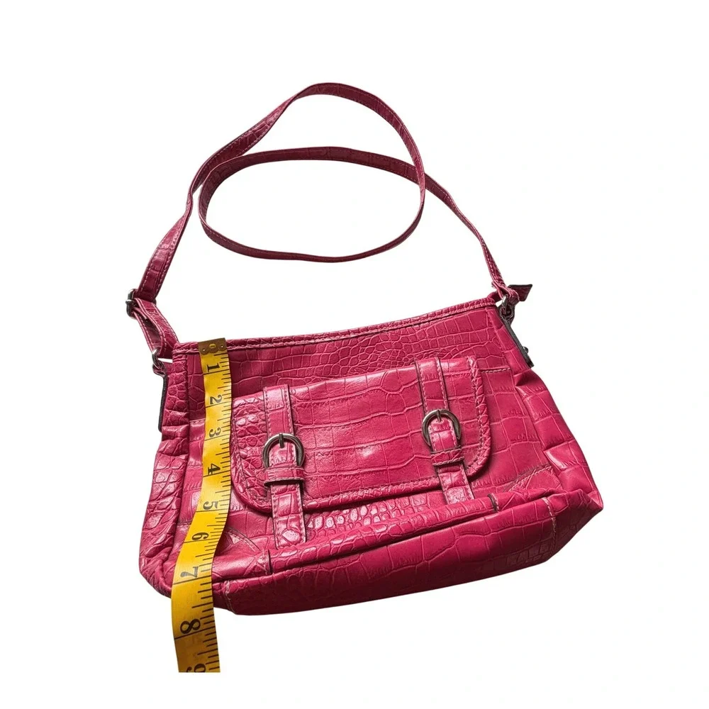 Croft & Barrow Hot‎ Pink Croc Embossed Crossbody Bag Buckle Detail Pocket